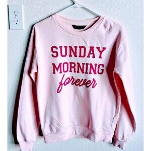 Sunday Morning Forever" Pink Graphic Crewneck Sweatshirt Sz S